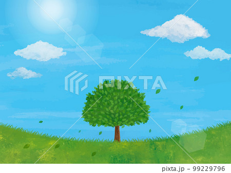 草原と一本の木と青空水彩画 草原と一本の木と青空水彩画 99229796