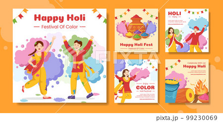 Happy Holi Festival Social Media Post Flat Cartoon Hand Drawn Templates Illustration Happy Holi Festival Social Media Post Flat Cartoon Hand Drawn Templates Illustration 99230069