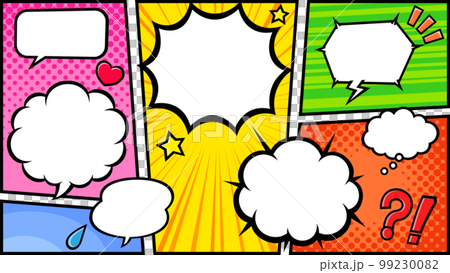 アメコミ風　コマ割り　背景2　マーク付き　イラスト　フルHD　 99230082