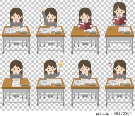 一個穿著制服的女孩面對她的辦公桌各種姿勢 一個穿著制服的女孩面對她的辦公桌各種姿勢 99230504