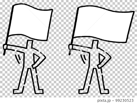 白い旗を振る棒人間。手描きのベクターデータ。 99230523