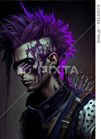 Portrait of a punk with colored hair. Hipster woman with punk hair. The  concept of a rock musician. Generative AI Art Stock Illustration