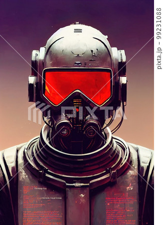 Portrait of an fictional astronaut in neon light in a spacesuit. High-tech astronaut from the future. The concept of space travel. 3D rendering 99231088