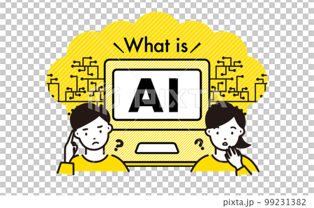 An illustration with a troubled person about simple pop AI with personal computers, IT, and digital images 99231382