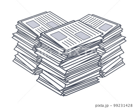 仕事や勉強などの大量の書類や資料が乱雑に積まれた山 99231428