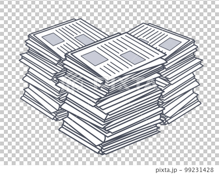 仕事や勉強などの大量の書類や資料が乱雑に積まれた山 99231428