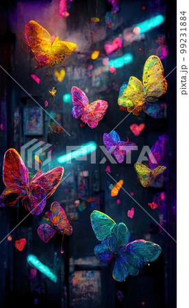 Abstract multicolored beautiful butterflies. Lots of colored butterflies, colored paints, rainbows and multicolored smoke. Colorful rainbow illusion. The concept of miraculous nature. Abstract multicolored beautiful butterflies. Lots of colored butterflies, colored paints, rainbows and multicolored smoke. Colorful rainbow illusion. The concept of miraculous nature. 99231884