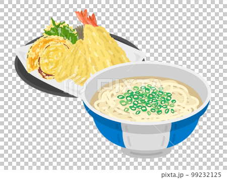 Illustration of udon and tempura platter 99232125