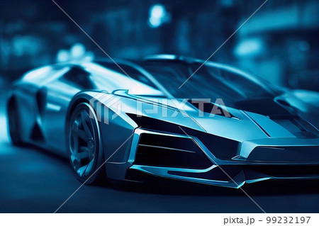 Image of a futuristic car against the backdrop of the city of the future. Concept of the car of the future. 3D rendering Image of a futuristic car against the backdrop of the city of the future. Concept of the car of the future. 3D rendering 99232197