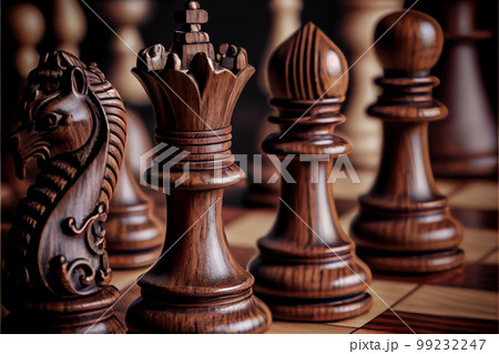 Chess pieces on the board. The concept of planning, decision-making, and strategy. Generative AI Art 99232247