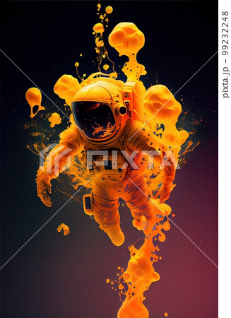 Astronaut flying in zero gravity. High-tech astronaut from the future. The concept of space travel. Generative AI Art 99232248