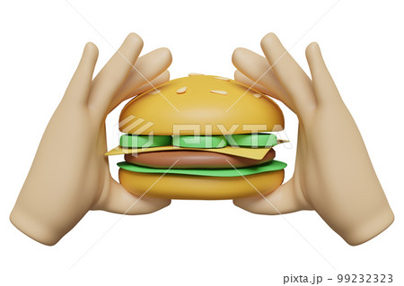 3d hand hold burger or hamburger isolated. 3d render illustration 99232323