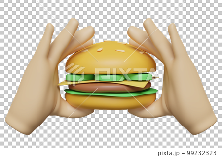 3d hand hold burger or hamburger isolated. 3d render illustration 99232323