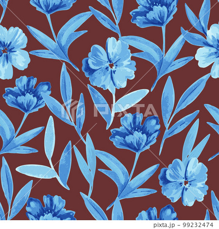 Seamless pattern with blue flowers and leaves in watercolor style for wedding invitations, greeting cards and fabric 99232474