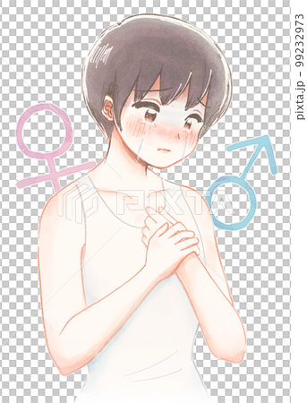 成長する体に苦痛を感じるトランスジェンダーの子どものイラスト 成長する体に苦痛を感じるトランスジェンダーの子どものイラスト 99232973