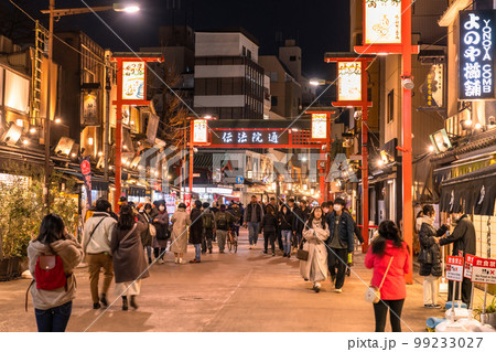 《東京都》夜の浅草・賑わう伝法院通り 99233027