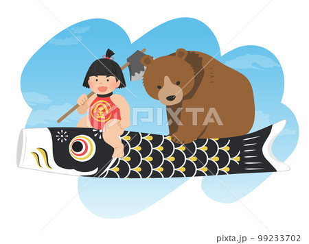 鯉のぼりにのった金太郎と熊_こどもの日イメージ素材 99233702