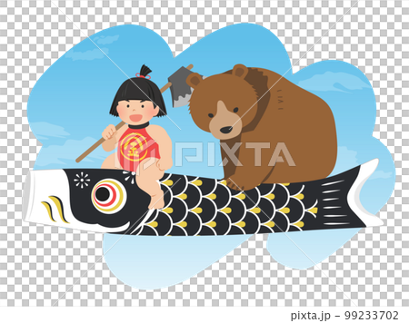 鯉のぼりにのった金太郎と熊_こどもの日イメージ素材 99233702
