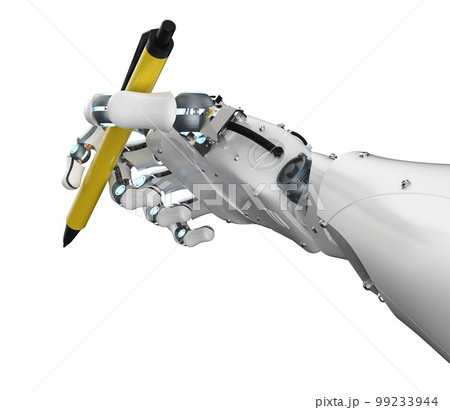 Ai art generator with robot writing assistant or essay generator hand hold pen 99233944