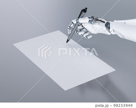 Ai art generator with robot writing assistant or essay generator hand hold pen Ai art generator with robot writing assistant or essay generator hand hold pen 99233949
