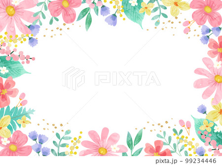 春のパステルカラーの花のベクターイラストフレーム背景 99234446
