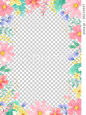 春天柔和的彩色花朵矢量插圖框架背景 99234447