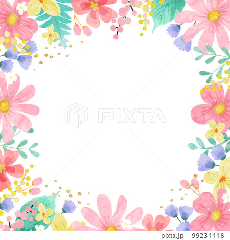 春のパステルカラーの花のベクターイラストフレーム背景 99234448