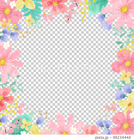 春のパステルカラーの花のベクターイラストフレーム背景 99234448