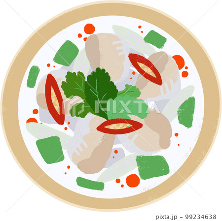 タイ料理「鶏肉のココナツミルク煮」のイラスト(真上) タイ料理「鶏肉のココナツミルク煮」のイラスト(真上) 99234638