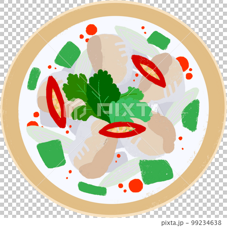 タイ料理「鶏肉のココナツミルク煮」のイラスト(真上) タイ料理「鶏肉のココナツミルク煮」のイラスト(真上) 99234638