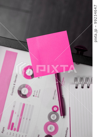 Important Message Written On Piece OF Paper. Photo Of Different Office Supplies, Stickers, Notebooks, Pens, Pencils, Rullers, Marckers, Stapler, Wallet. Main Information. 99234647