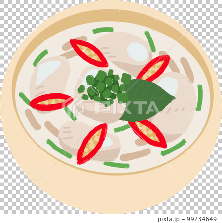 タイ料理「鶏肉のココナツミルク煮」のイラスト(斜め) タイ料理「鶏肉のココナツミルク煮」のイラスト(斜め) 99234649