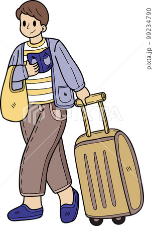 Hand Drawn Male tourist holding passport and suitcase illustration in doodle style Hand Drawn Male tourist holding passport and suitcase illustration in doodle style 99234790