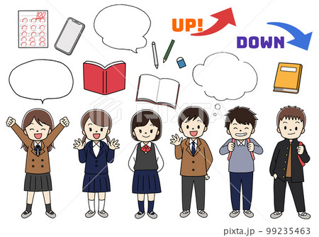 学生と吹き出し・勉強道具のイラスト素材セット　主線あり 99235463