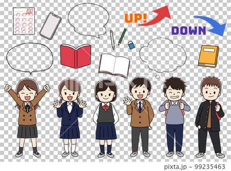 学生と吹き出し・勉強道具のイラスト素材セット　主線あり 99235463