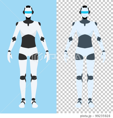 男性機器人全身插畫（人形、機器人、人工智能、AI表情）。 99235928