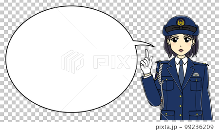 真面目な表情で話す女性警察官(丸ふきだし付き) 真面目な表情で話す女性警察官(丸ふきだし付き) 99236209
