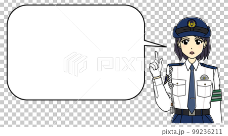 A female police officer in a white shirt who speaks with a serious expression (with a balloon with rounded corners) 99236211