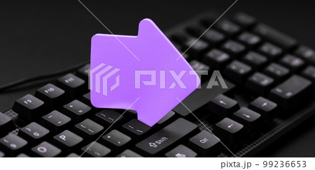 Colored sticker lying on black keyboard. Important information written over paper. Image with school supplies. Multiple Assorted Collection Office Stationery. Colored sticker lying on black keyboard. Important information written over paper. Image with school supplies. Multiple Assorted Collection Office Stationery. 99236653