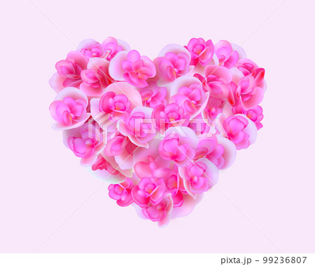 Pink flowers bloom in the shape of a heart. Isolated on light pink background. Realistic EPS file. Pink flowers bloom in the shape of a heart. Isolated on light pink background. Realistic EPS file. 99236807
