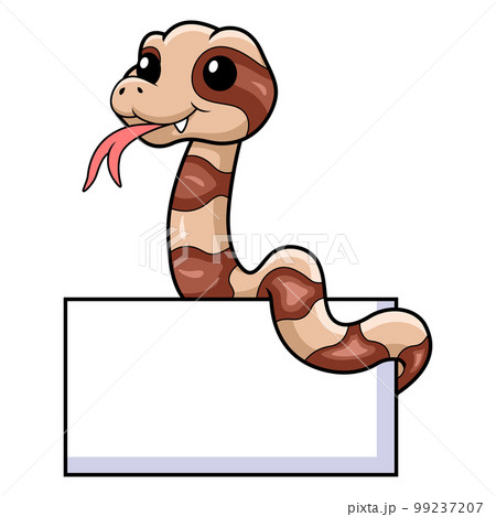 Cute copperhead snake cartoon with blank sign 99237207