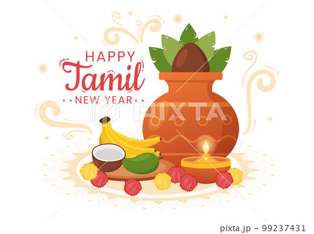 Happy Tamil New Year Illustration with Vishu Flowers, Pots and Indian Hindu Festival in Flat Cartoon Hand Drawn for Landing Page Templates Happy Tamil New Year Illustration with Vishu Flowers, Pots and Indian Hindu Festival in Flat Cartoon Hand Drawn for Landing Page Templates 99237431