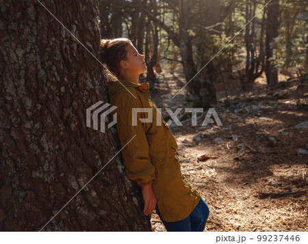 caucasian woman enjoys being in nature, caucasian woman enjoys being in nature, 99237446