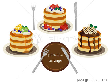 フルーツたっぷりパンケーキ3種類のイラストセット フルーツたっぷりパンケーキ3種類のイラストセット 99238174