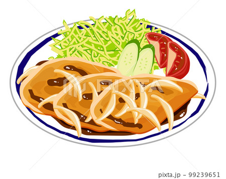 日本の家庭料理、豚肉の生姜焼きのベクターイラスト。 日本の家庭料理、豚肉の生姜焼きのベクターイラスト。 99239651