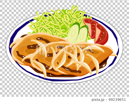 日本の家庭料理、豚肉の生姜焼きのベクターイラスト。 日本の家庭料理、豚肉の生姜焼きのベクターイラスト。 99239651