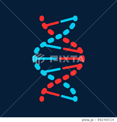 DNA helix structure, sequence of chromosome, cartoon genetic code icon. Vector cells and viruses chain, molecule and atoms under microscope 99240514