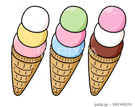 3種の三段重ねアイスクリームのイラスト 3種の三段重ねアイスクリームのイラスト 99240974
