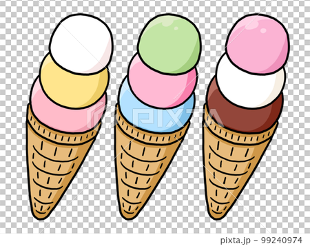 3種の三段重ねアイスクリームのイラスト 3種の三段重ねアイスクリームのイラスト 99240974