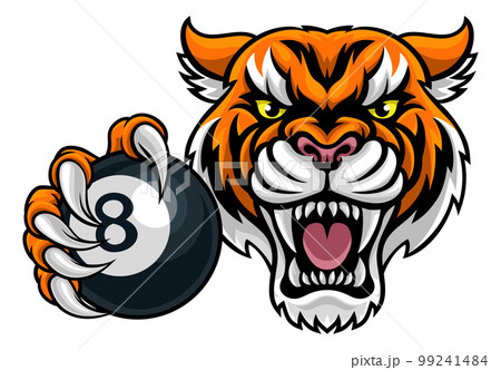 Tiger Angry Pool 8 Ball Billiards Mascot Cartoon 99241484